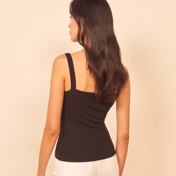 Reformation Rochelle Square Neck Ribbed Knit Tank, Black, XS - Picture 3 of 7
